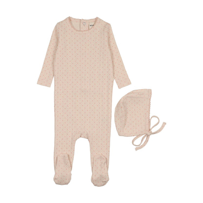 POINTELLE TULIP PRINT FOOTIE + BONNET