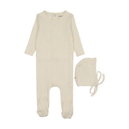 POINTELLE TULIP PRINT FOOTIE + BONNET