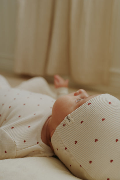 Heart printed footie + beanie