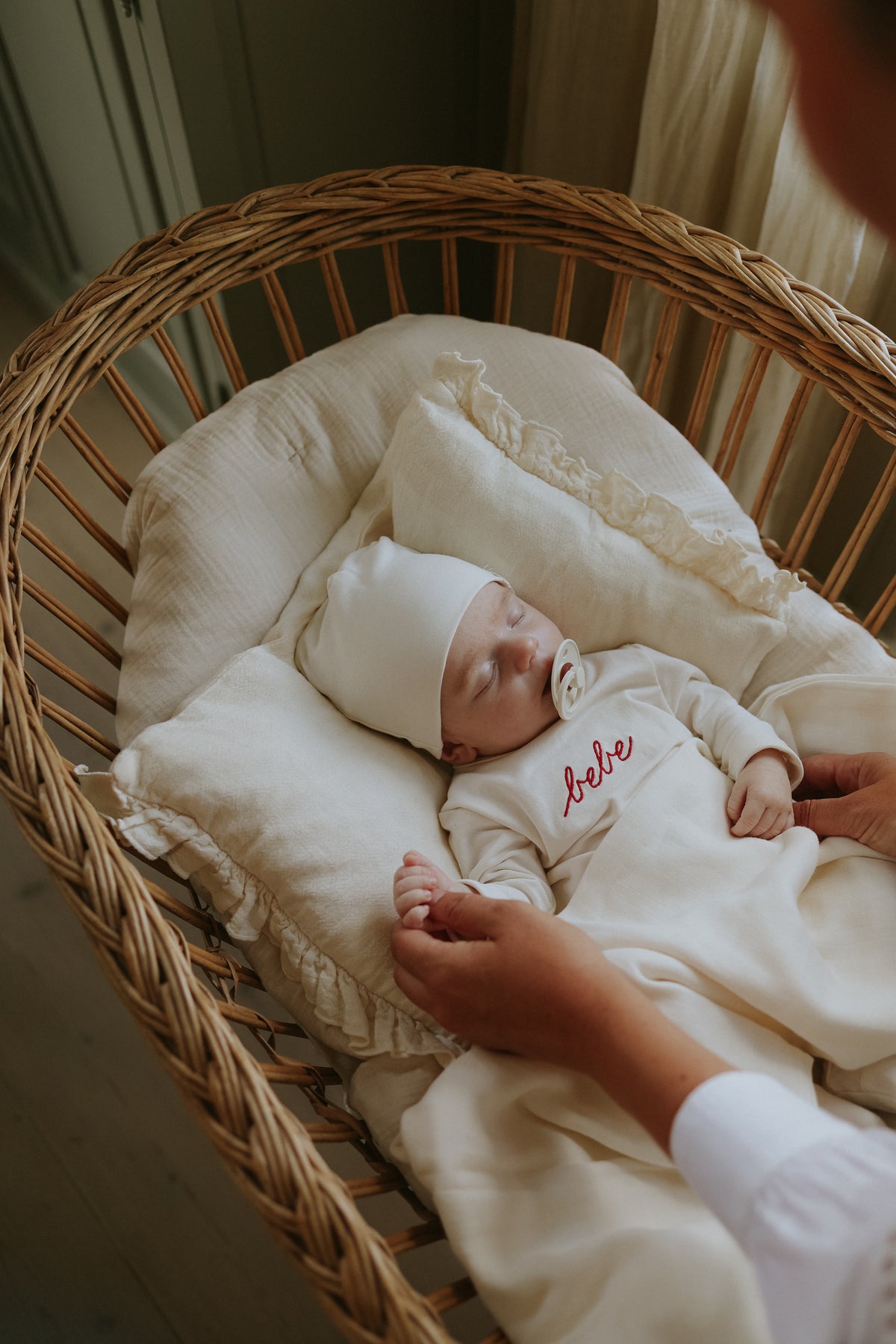 French Terry Embroidered Bebe footie + beanie-4