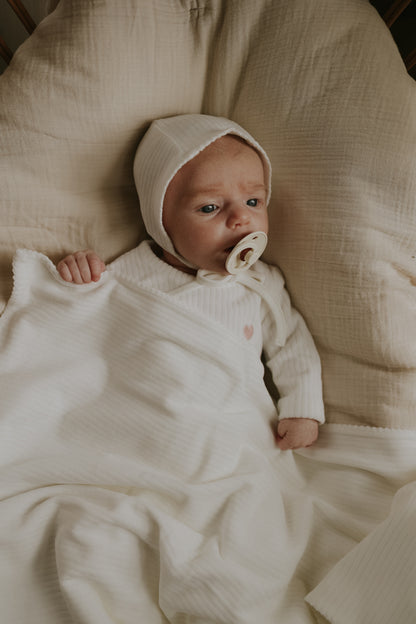 Ribbed velour embroidered footie + bonnet