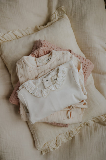 Printed pointelle footie + bonnet