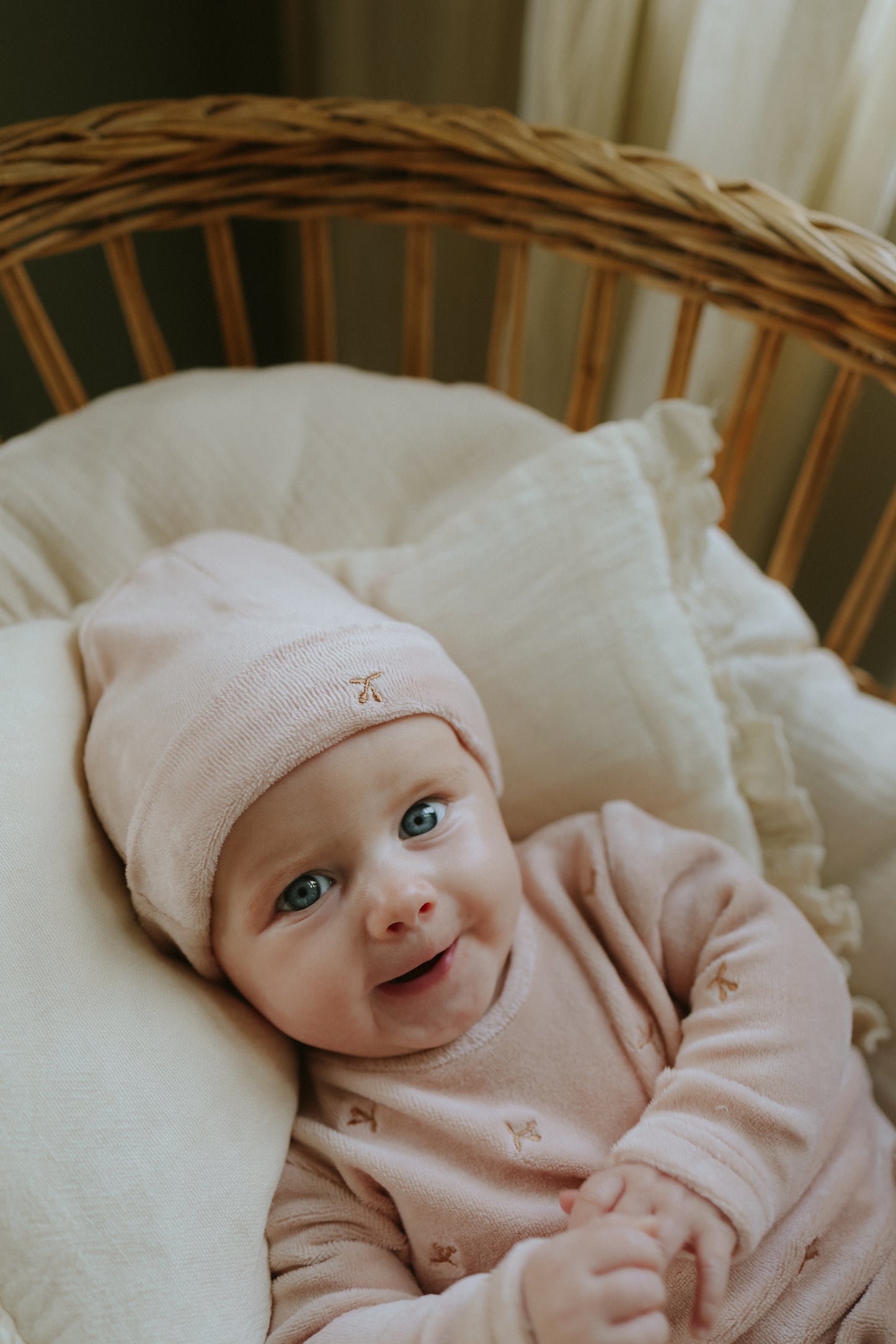 Velour scattered cherries footie + beanie