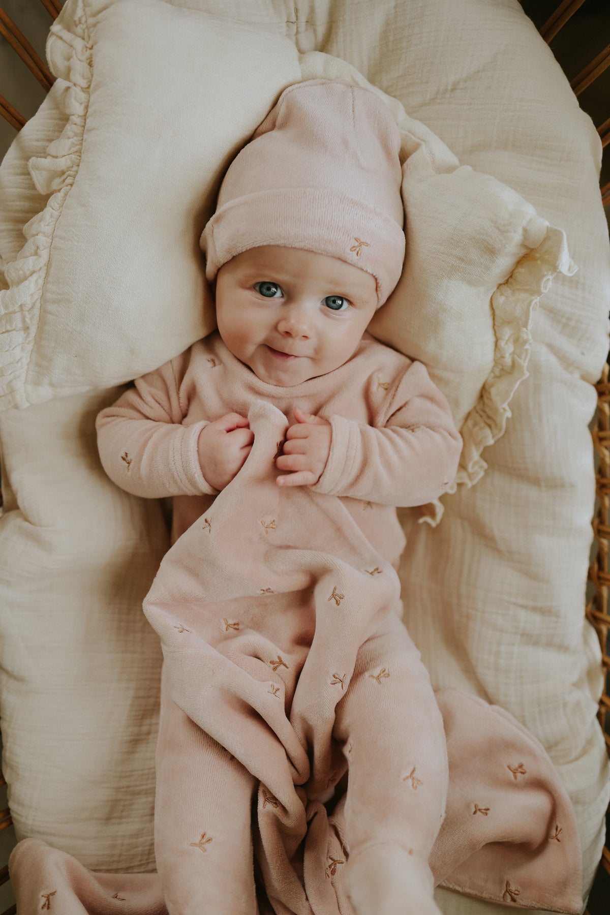 Velour scattered cherries footie + beanie-3