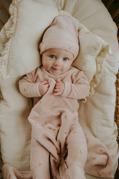 Velour scattered cherries footie + beanie