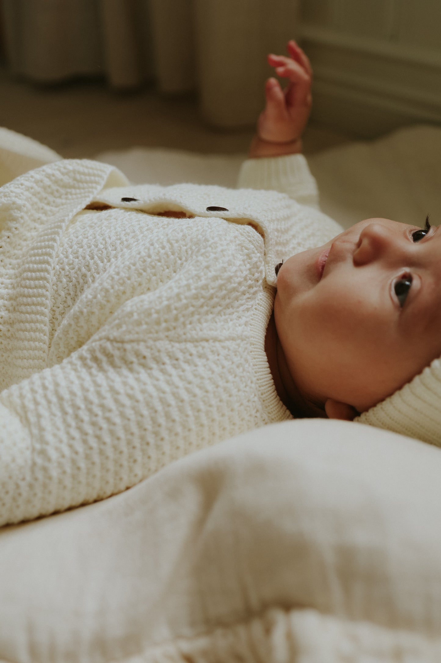 Knit Sherpa Lined Jacket + Pompom beanie