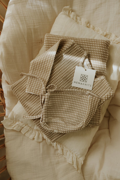 Velour gingham footie + bonnet