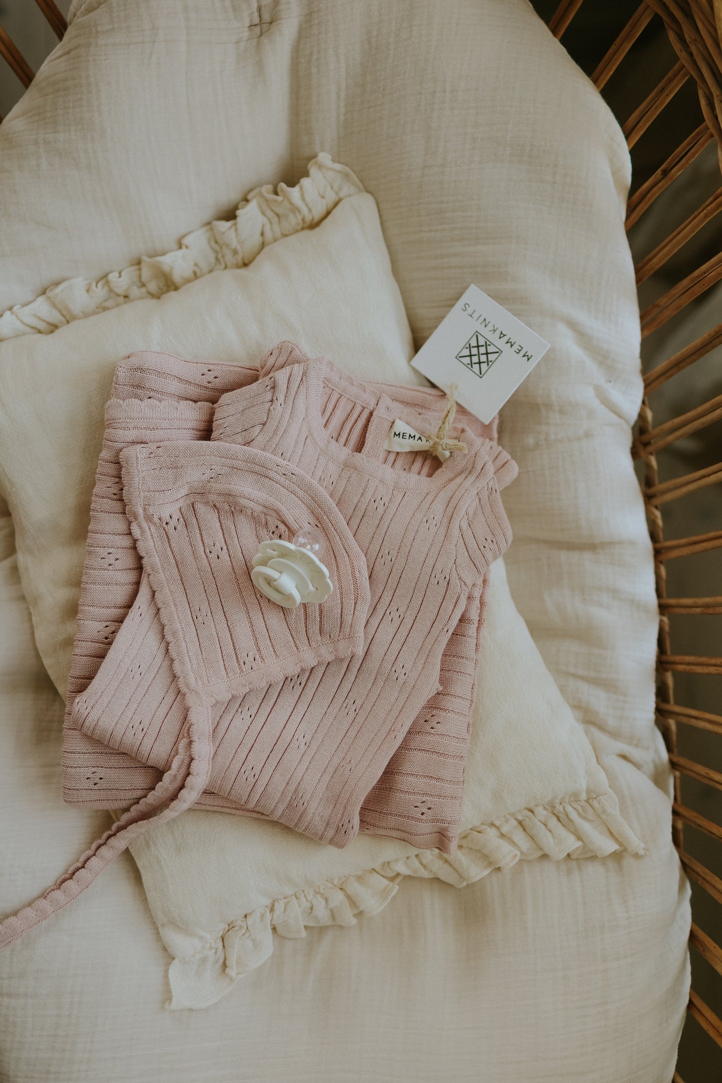 Pointelle knit three piece set