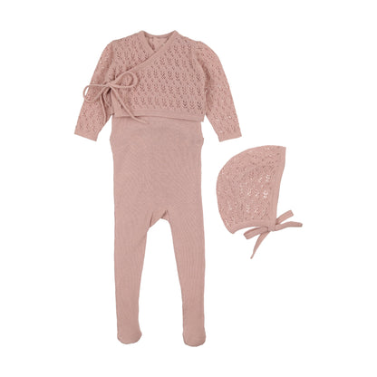 Knit Sleeveless footie w cardigan + bonnet