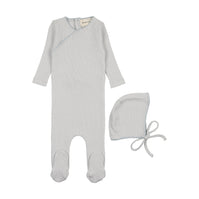 Embroidered edge footie + bonnet