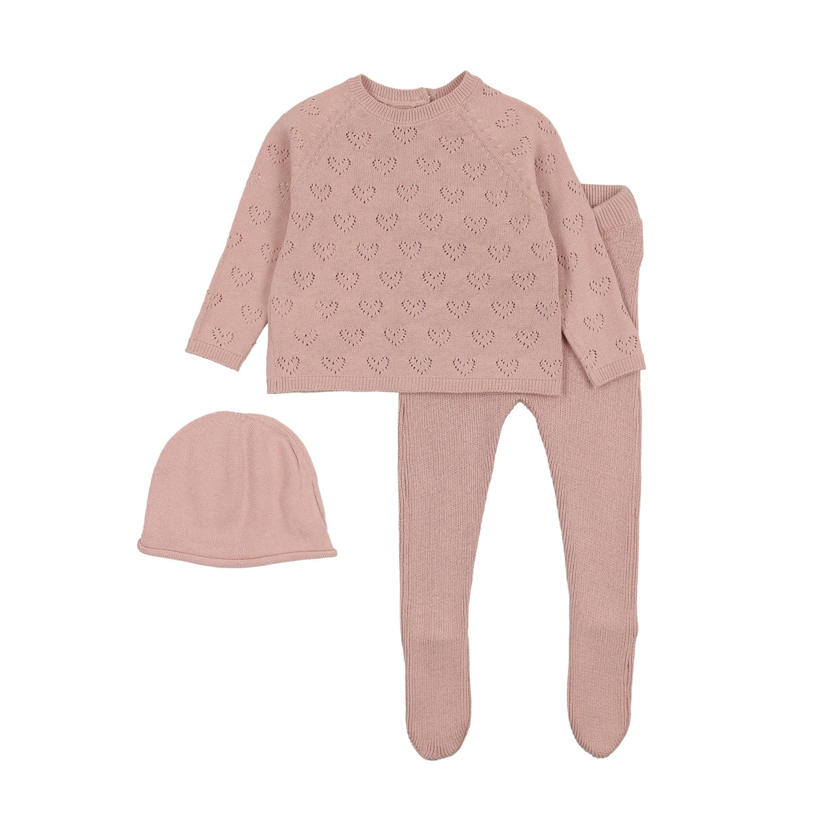Heart Pointelle knit two piece set + beanie-1